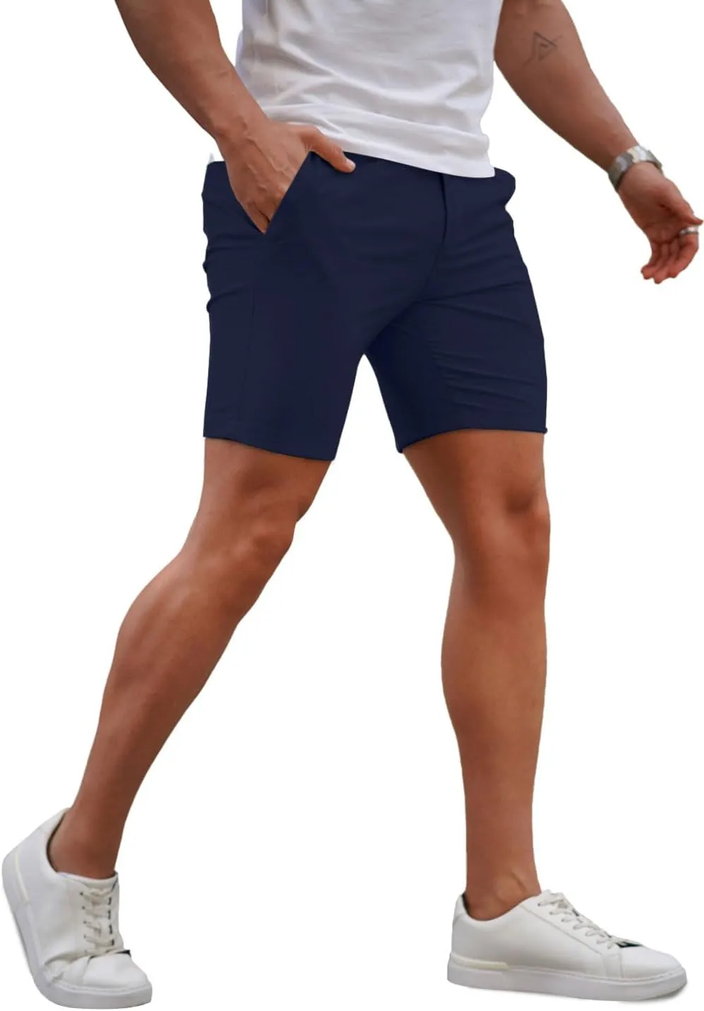 GINGTTO Mens Slim Fit Shorts 7" Inseam Skinny Chino Short Tapered Leg Stretch