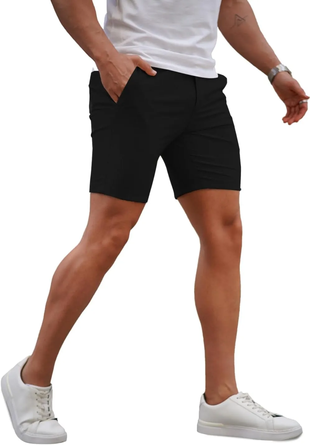 GINGTTO Mens Slim Fit Shorts 7" Inseam Skinny Chino Short Tapered Leg Stretch