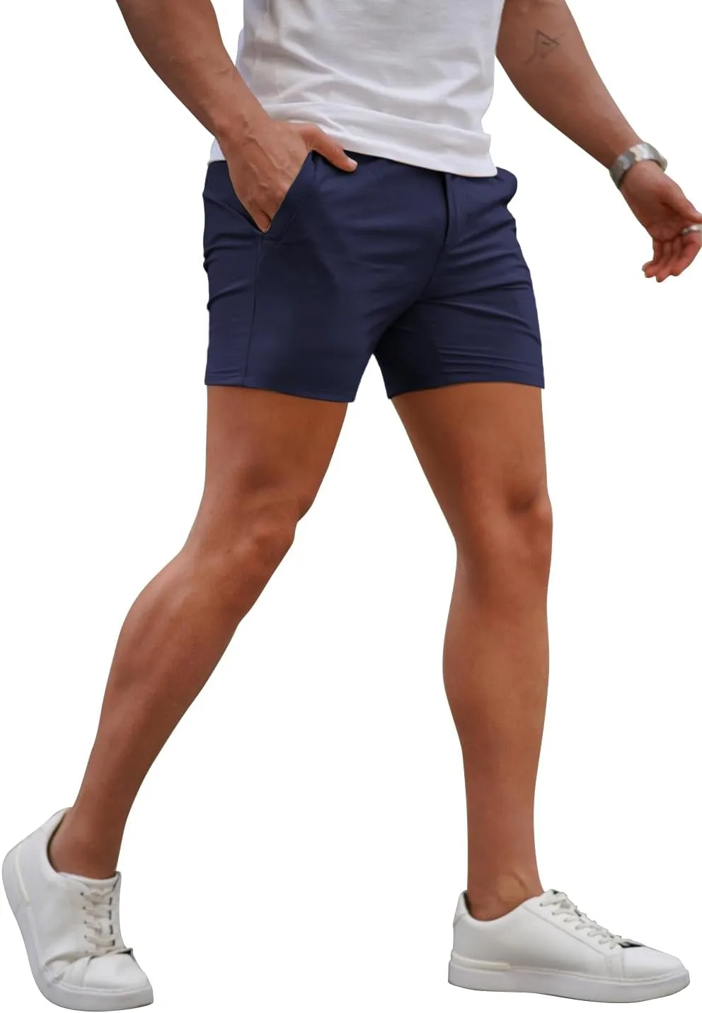 GINGTTO Mens Slim Fit Shorts 7" Inseam Skinny Chino Short Tapered Leg Stretch