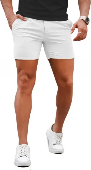 GINGTTO Mens Slim Fit Shorts 7" Inseam Skinny Chino Short Tapered Leg Stretch