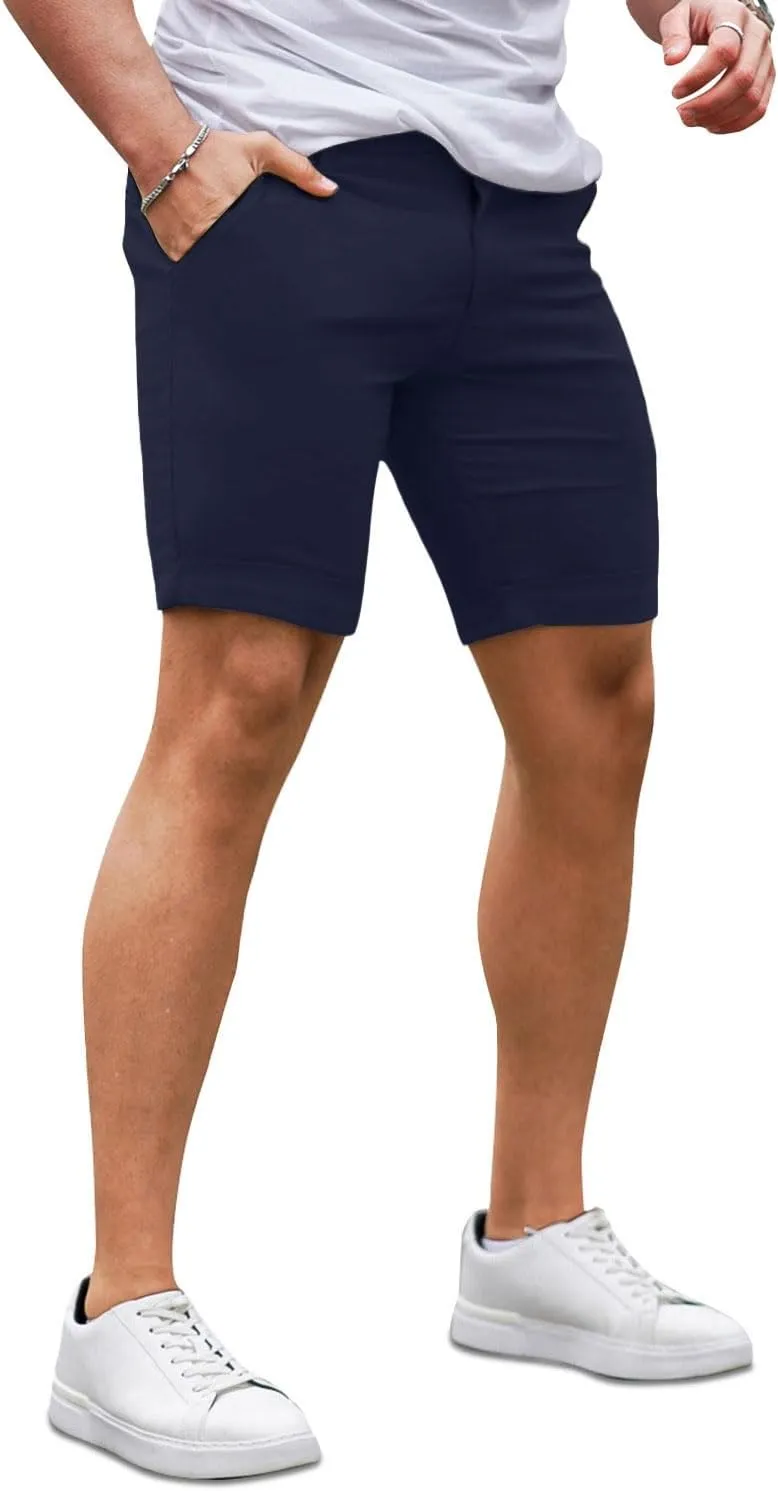 GINGTTO Mens Slim Fit Shorts 7" Inseam Skinny Chino Short Tapered Leg Stretch