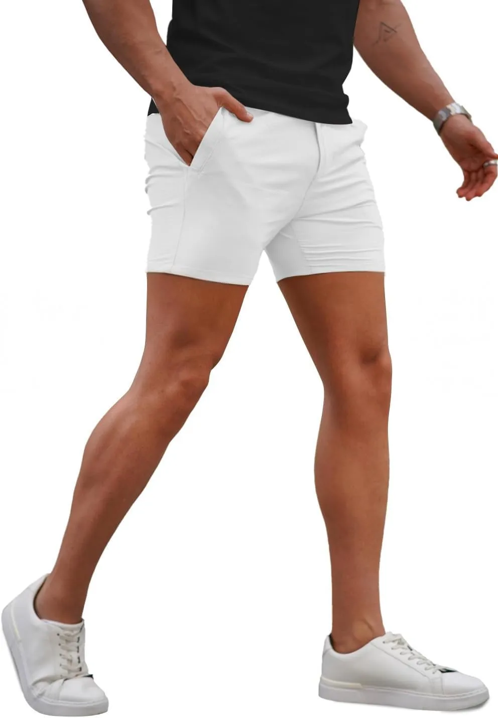 GINGTTO Mens Slim Fit Shorts 7" Inseam Skinny Chino Short Tapered Leg Stretch