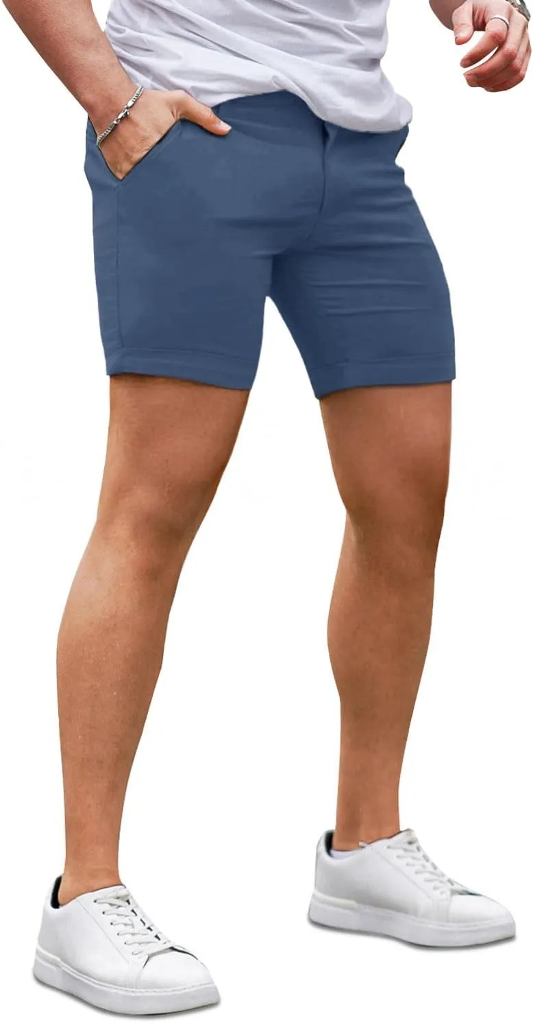 GINGTTO Mens Slim Fit Shorts 7" Inseam Skinny Chino Short Tapered Leg Stretch