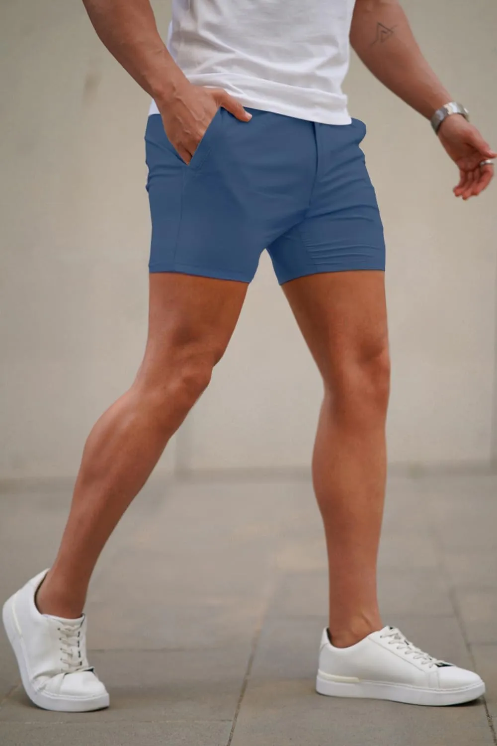 GINGTTO Mens Slim Fit Shorts 7" Inseam Skinny Chino Short Tapered Leg Stretch