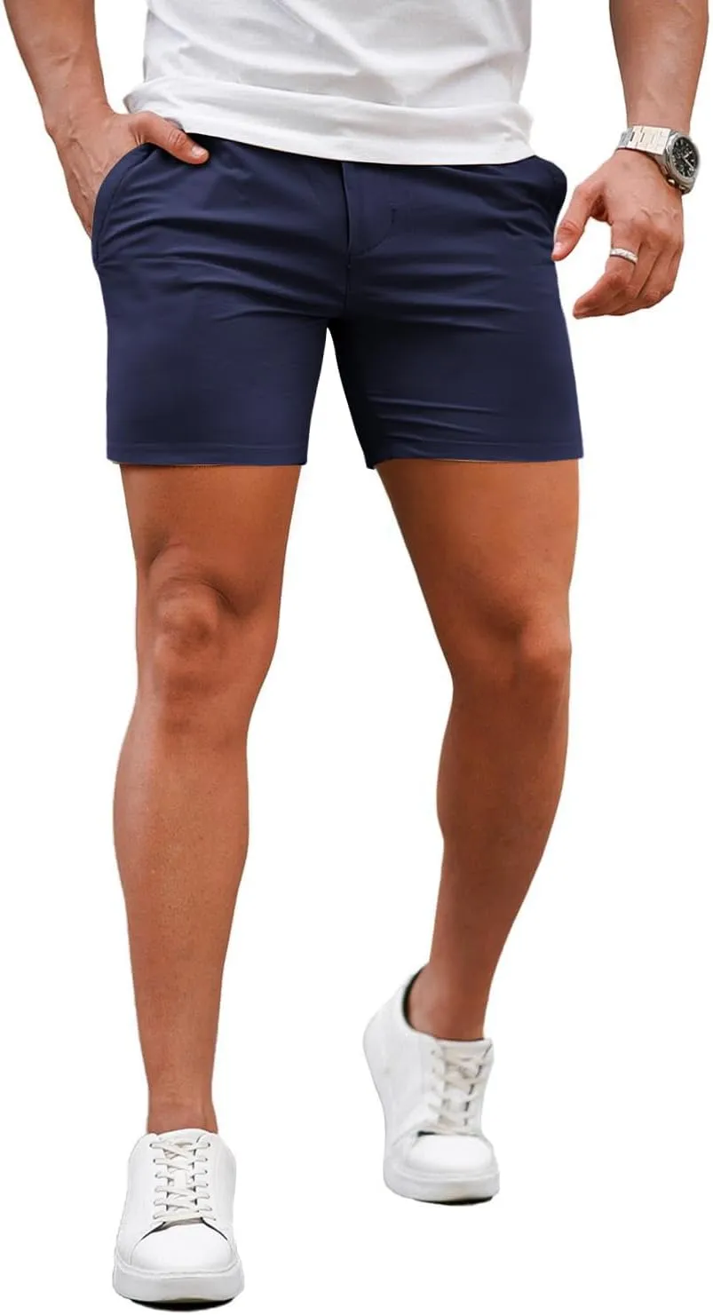GINGTTO Mens Slim Fit Shorts 7" Inseam Skinny Chino Short Tapered Leg Stretch