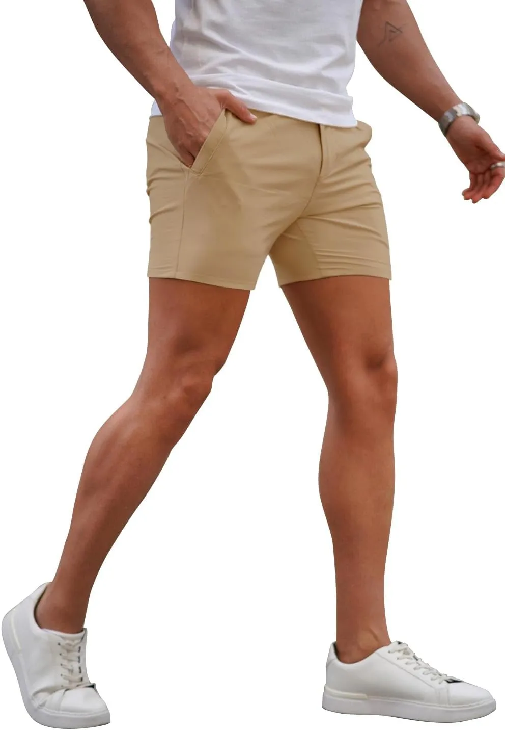 GINGTTO Mens Slim Fit Shorts 7" Inseam Skinny Chino Short Tapered Leg Stretch