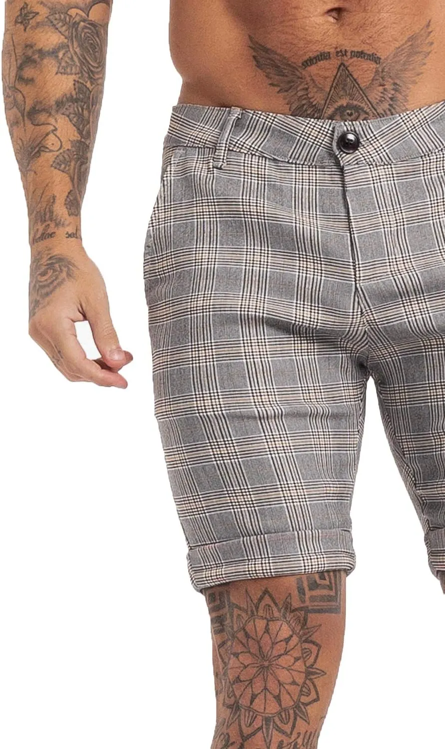 GINGTTO Mens Slim Fit Shorts Plaid Chino Short Tapered Leg Skinny Stretch