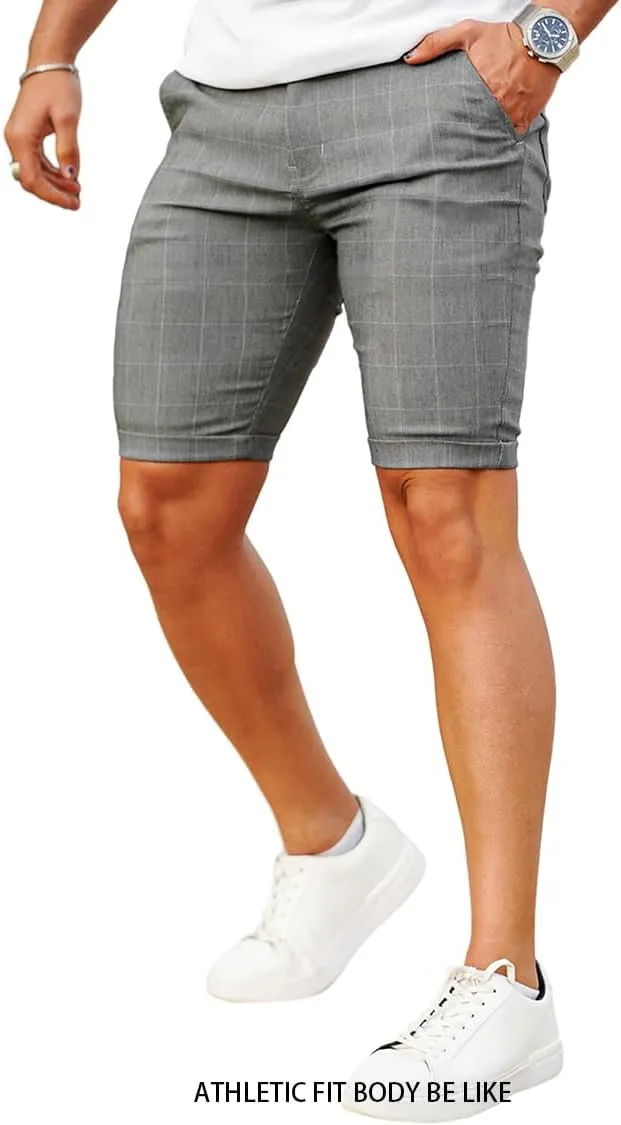 GINGTTO Mens Slim Fit Shorts Plaid Chino Short Tapered Leg Skinny Stretch