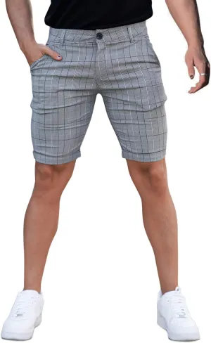 GINGTTO Mens Slim Fit Shorts Plaid Chino Short Tapered Leg Skinny Stretch