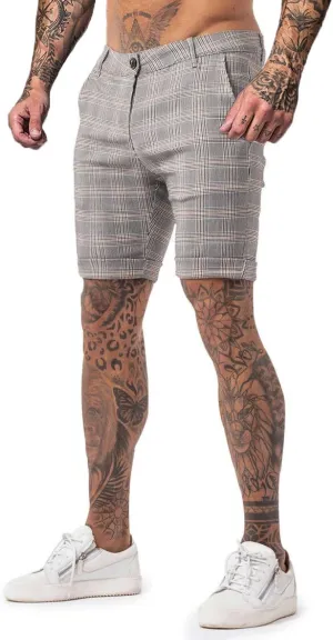 GINGTTO Mens Slim Fit Shorts Plaid Chino Short Tapered Leg Skinny Stretch