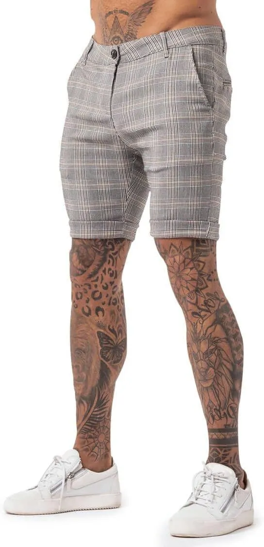 GINGTTO Mens Slim Fit Shorts Plaid Chino Short Tapered Leg Skinny Stretch