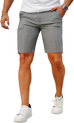 GINGTTO Mens Slim Fit Shorts Plaid Chino Short Tapered Leg Skinny Stretch