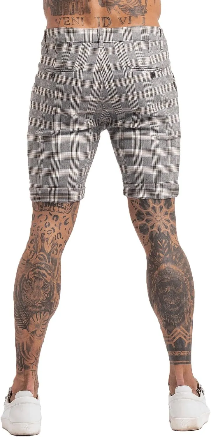 GINGTTO Mens Slim Fit Shorts Plaid Chino Short Tapered Leg Skinny Stretch