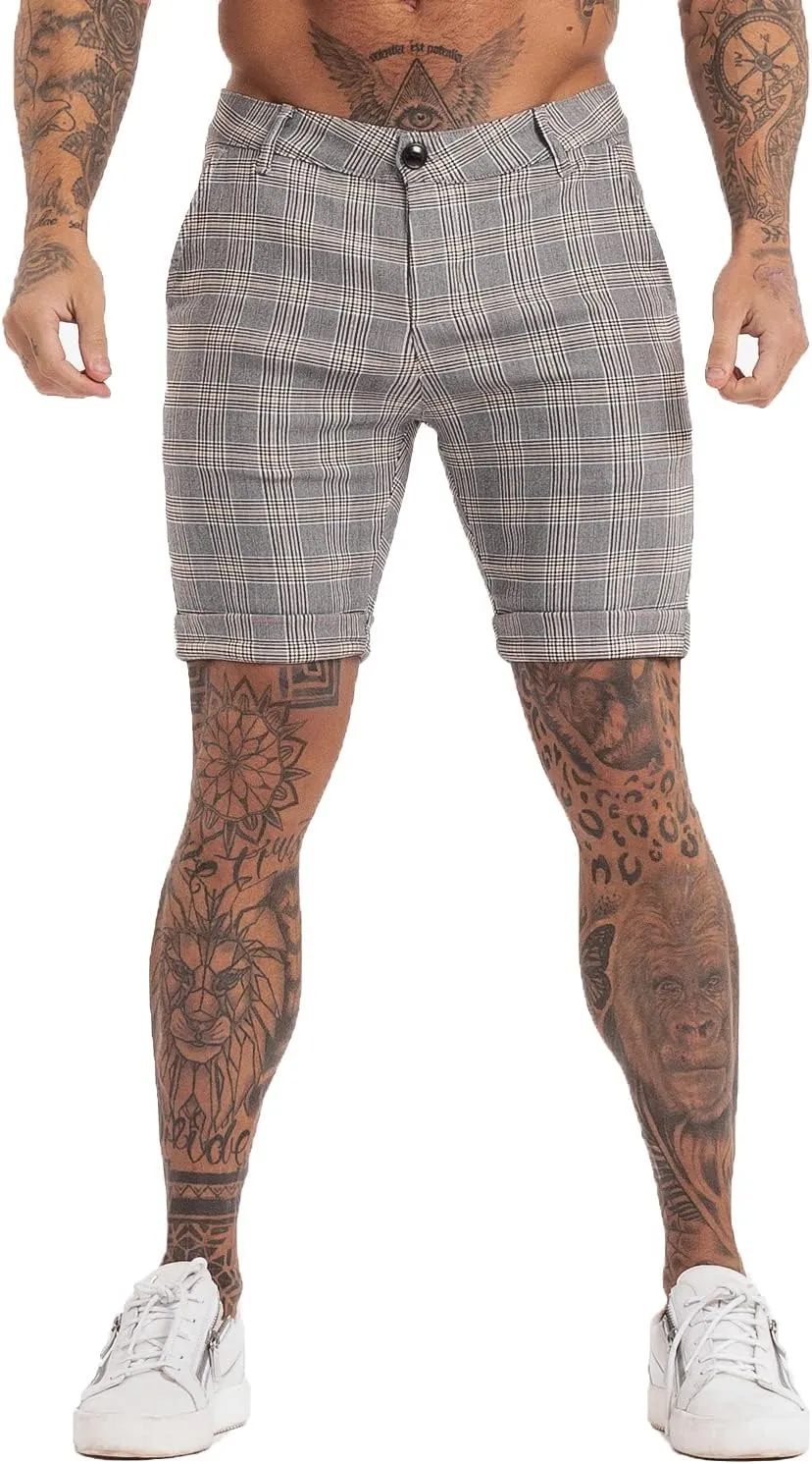 GINGTTO Mens Slim Fit Shorts Plaid Chino Short Tapered Leg Skinny Stretch