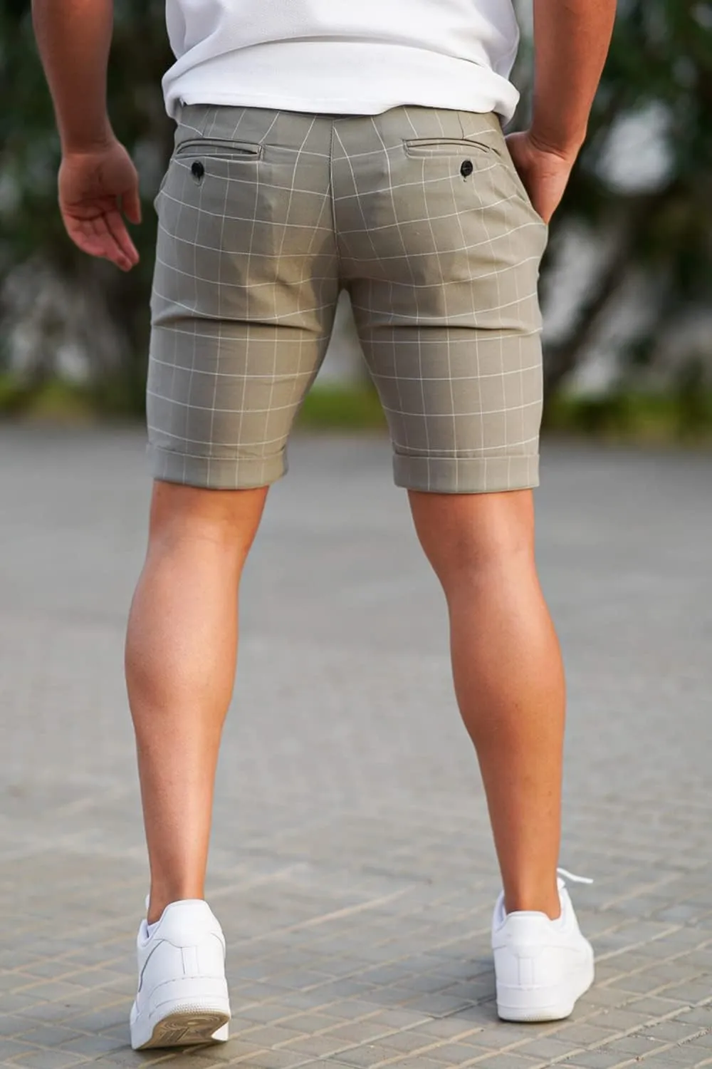 GINGTTO Mens Slim Fit Shorts Plaid Chino Short Tapered Leg Skinny Stretch