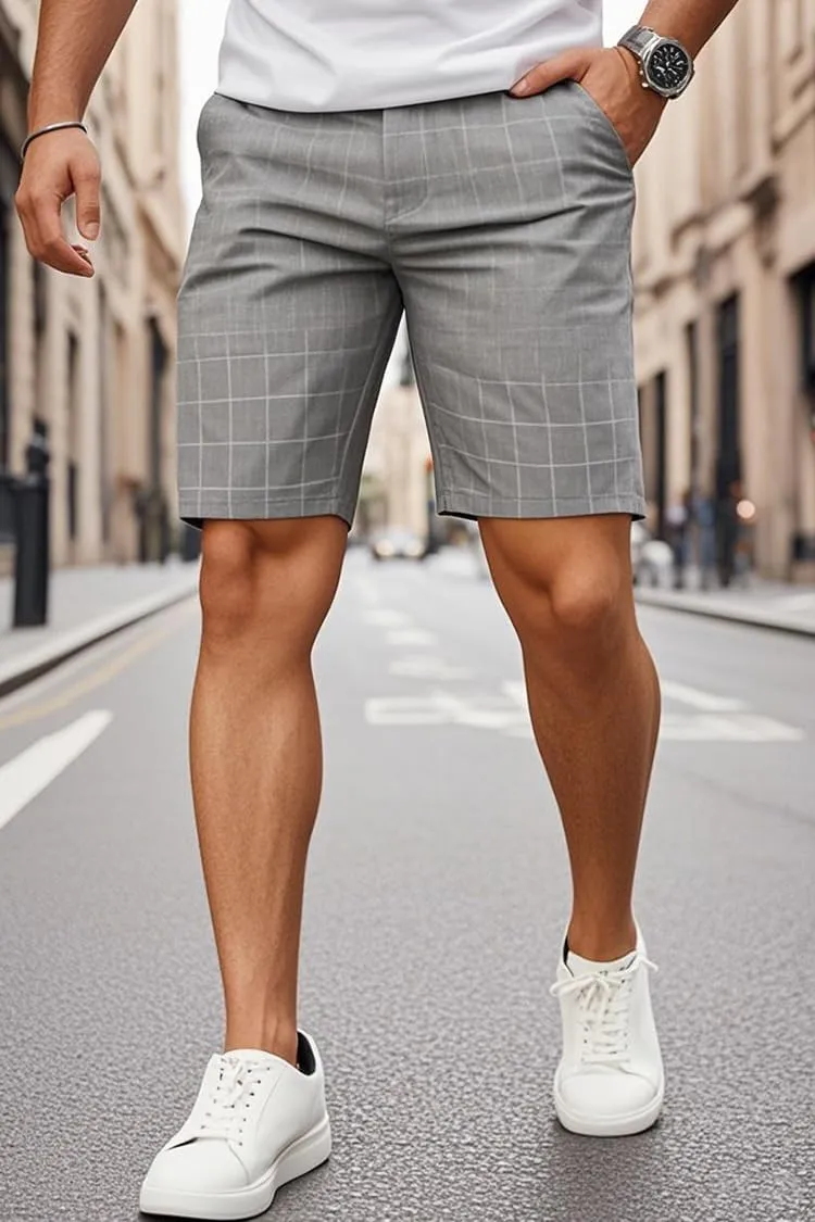 GINGTTO Mens Slim Fit Shorts Plaid Chino Short Tapered Leg Skinny Stretch
