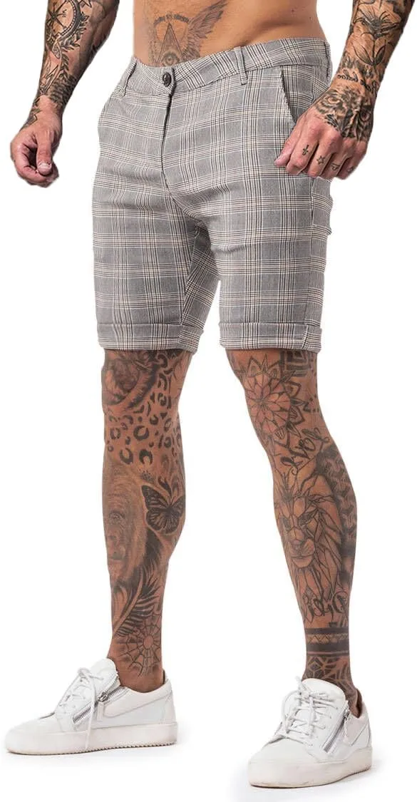 GINGTTO Mens Slim Fit Shorts Plaid Chino Short Tapered Leg Skinny Stretch