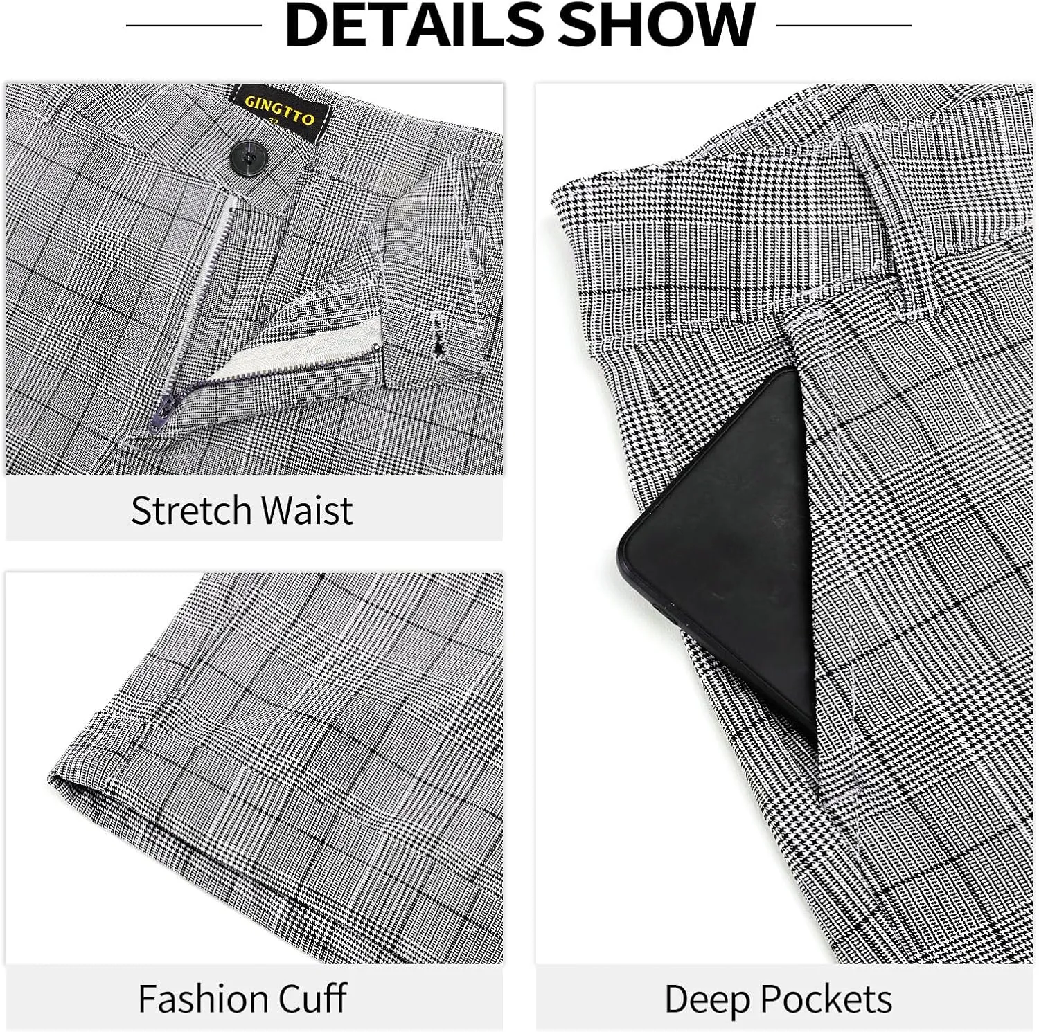 GINGTTO Mens Slim Fit Shorts Plaid Chino Short Tapered Leg Skinny Stretch
