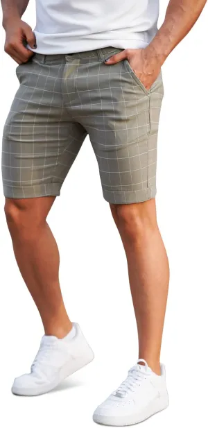 GINGTTO Mens Slim Fit Shorts Plaid Chino Short Tapered Leg Skinny Stretch