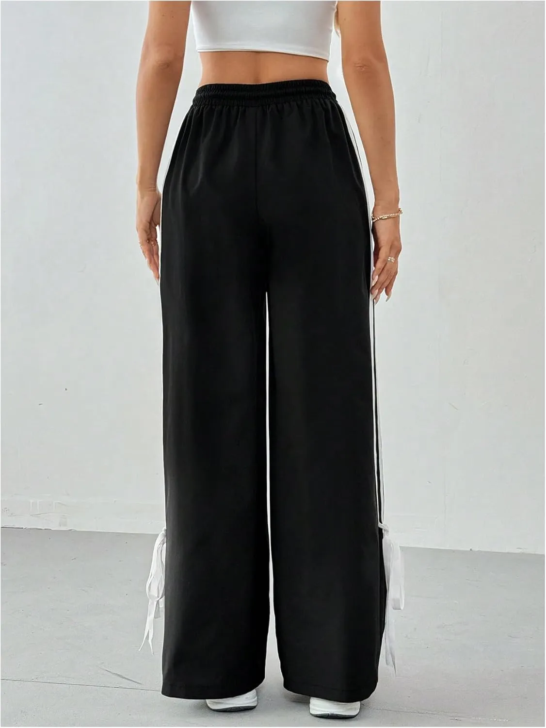 Girl's Baggy Pants Bow Parachute Pants Striped Wide Leg Sweatpants Track Joggers Hip Hop Dance