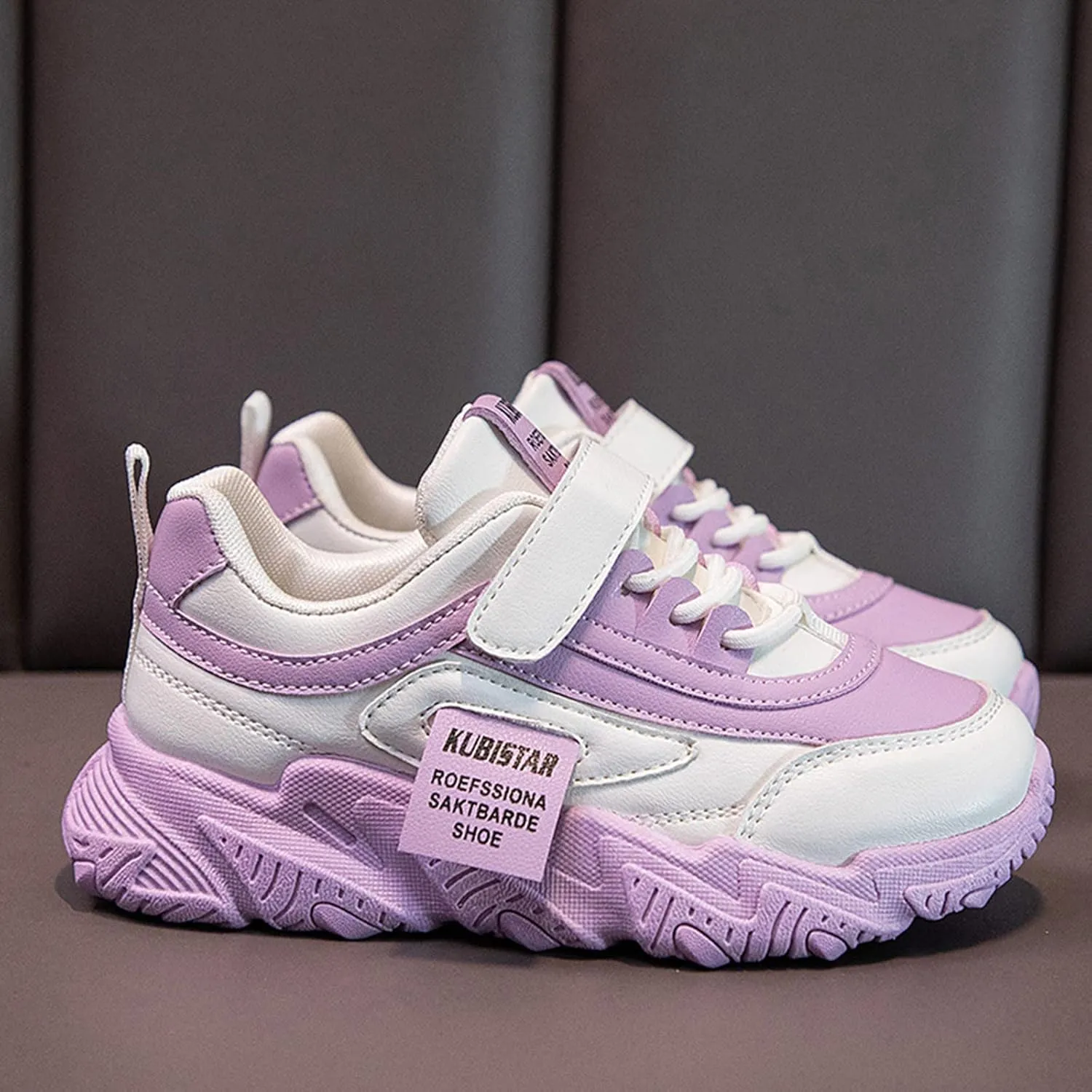 Girls' Sneakers 3-13 Years Children Boys Girls Fashion Sneaker Thick Sole Non Slip Lace Up Sports Shoes White Sneakers