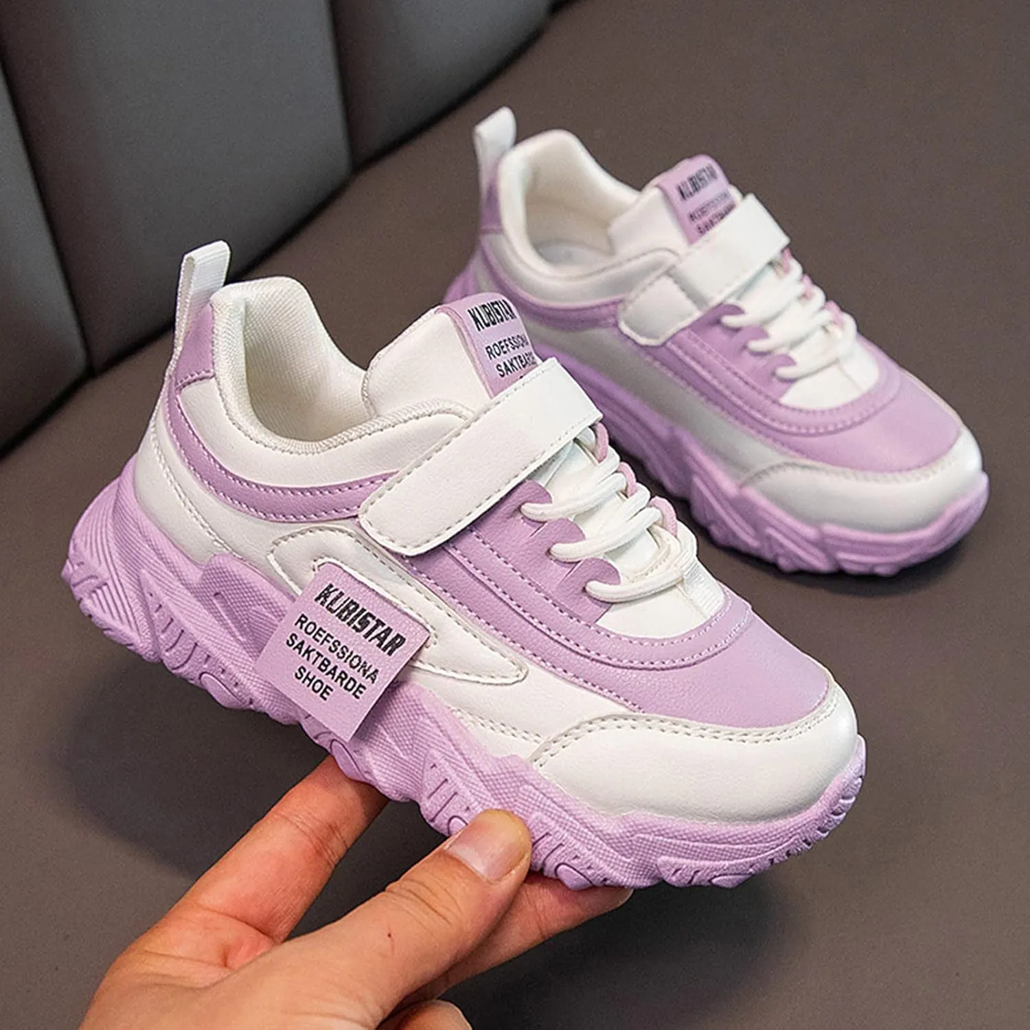 Girls' Sneakers 3-13 Years Children Boys Girls Fashion Sneaker Thick Sole Non Slip Lace Up Sports Shoes White Sneakers