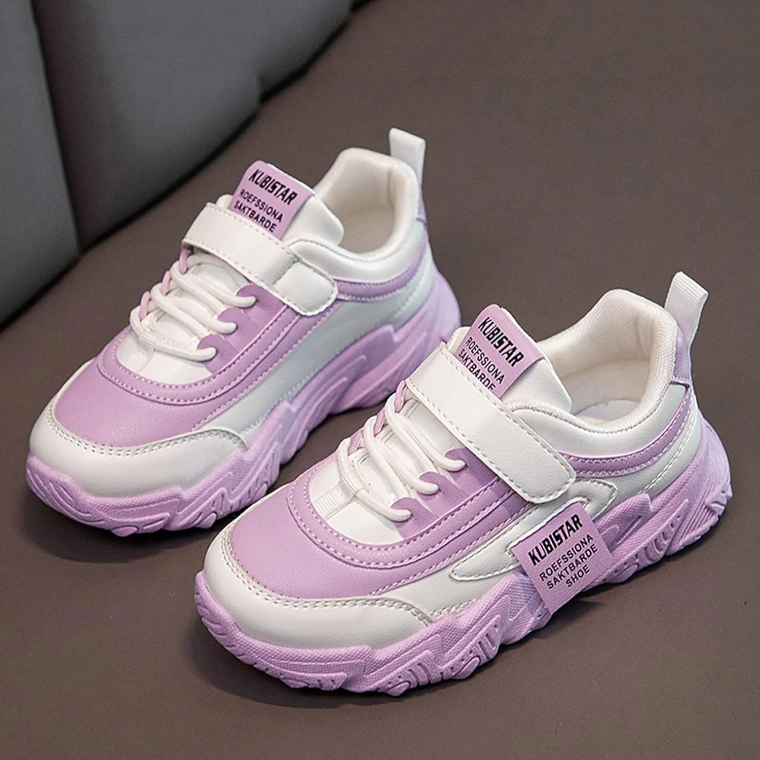 Girls' Sneakers 3-13 Years Children Boys Girls Fashion Sneaker Thick Sole Non Slip Lace Up Sports Shoes White Sneakers