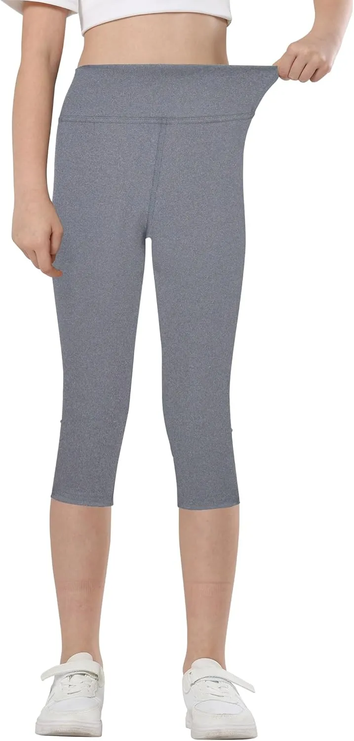 Gnainach Girls Capri Leggings High Waisted Compression Pants Stretch Active Yoga Tights for Kids Teen Workout Running