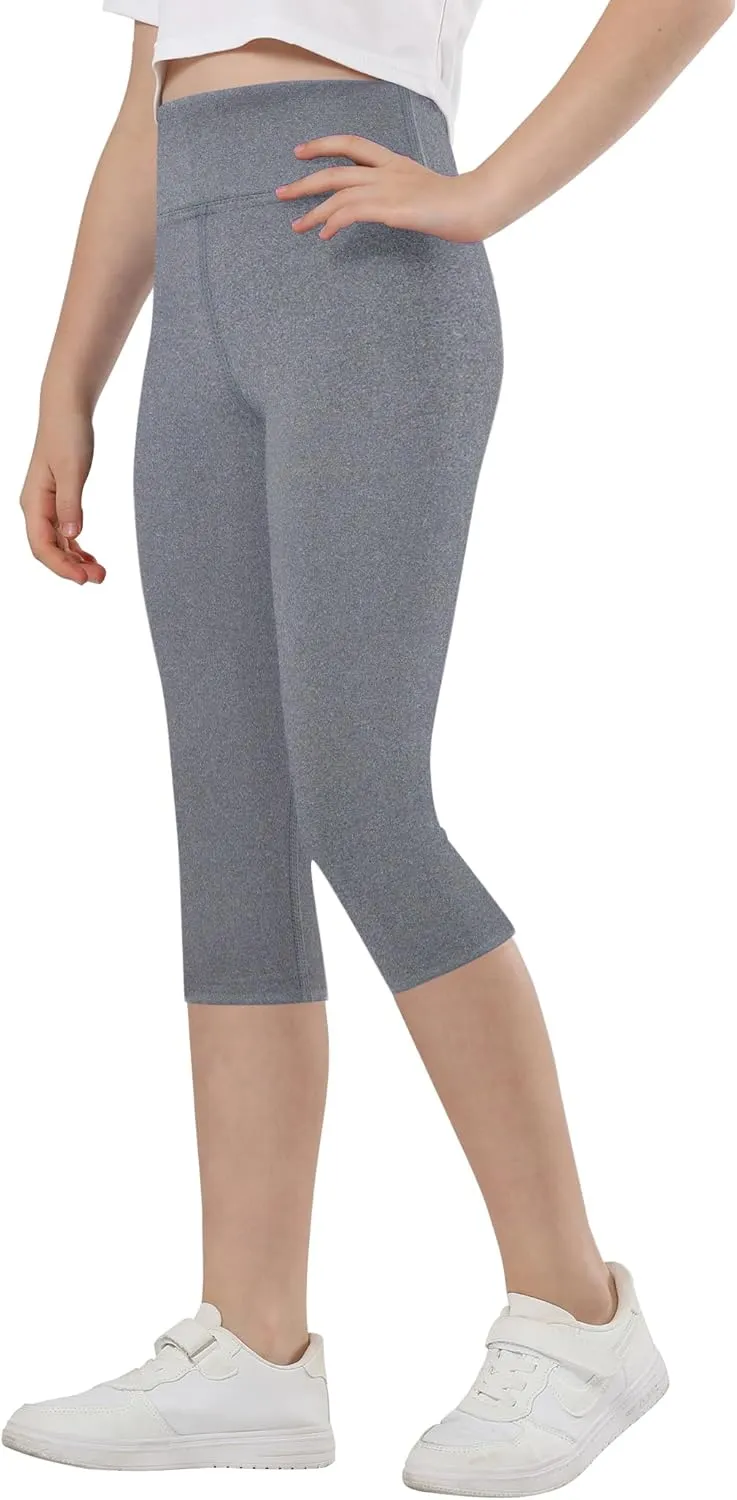 Gnainach Girls Capri Leggings High Waisted Compression Pants Stretch Active Yoga Tights for Kids Teen Workout Running