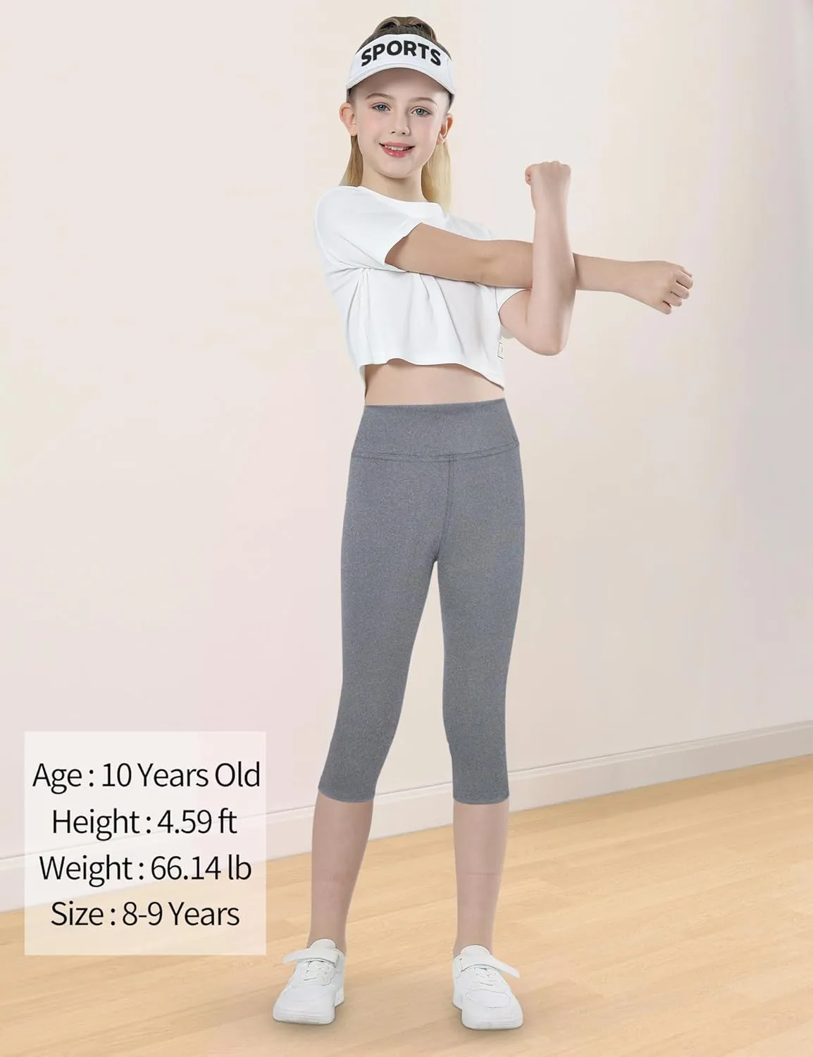 Gnainach Girls Capri Leggings High Waisted Compression Pants Stretch Active Yoga Tights for Kids Teen Workout Running