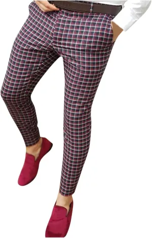 GOKKILRW Mens Chinos Slim Fit Stretch Plaid Flat-Front Skinny Dress Pants Business Work Pencil Lounge Pants