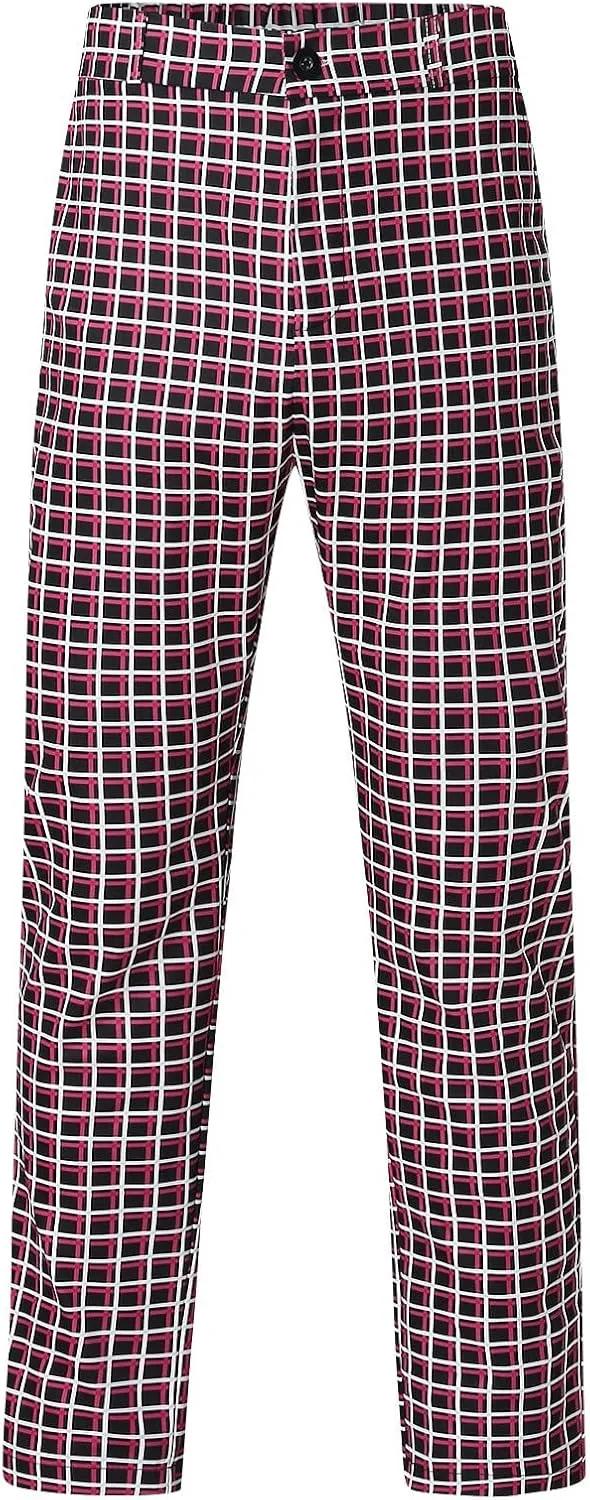 GOKKILRW Mens Chinos Slim Fit Stretch Plaid Flat-Front Skinny Dress Pants Business Work Pencil Lounge Pants