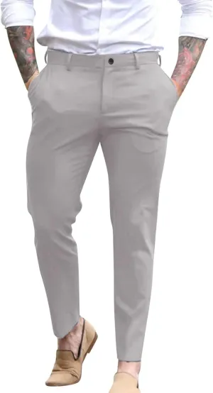 GOKKILRW Mens Slim Fit Dress Tapered Leg Pants Casual Business Office Work Pants Comfy Flat-Front Stretch Chino Golf Trousers