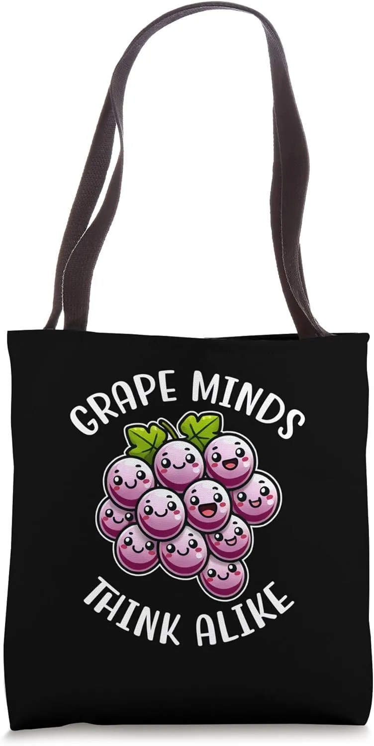 Grape Minds Think Alike Funny Fruit Pun Cool Humor Graphic Tote Bag
