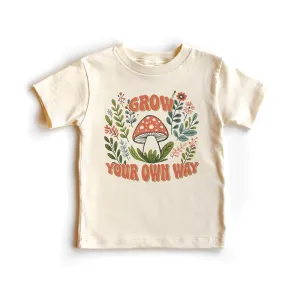 Grow Your Own Way Toddler Shirt - Boho Mushroom Floral T-Shirt - Cute Natural Toddler Youth Graphic Tee