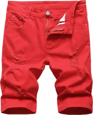 GUNLIRE Men's Summer Ripped Distressed Slim Fit Knee Length Washed Denim Jeans Shorts