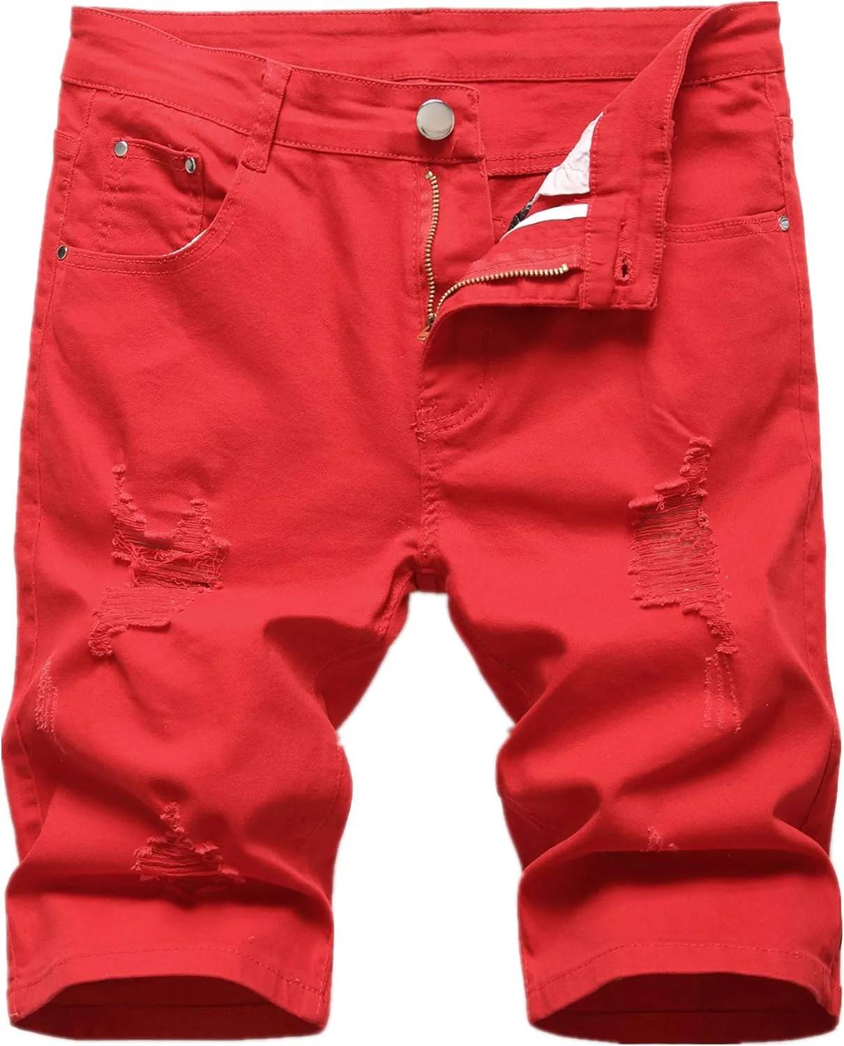 GUNLIRE Men's Summer Ripped Distressed Slim Fit Knee Length Washed Denim Jeans Shorts