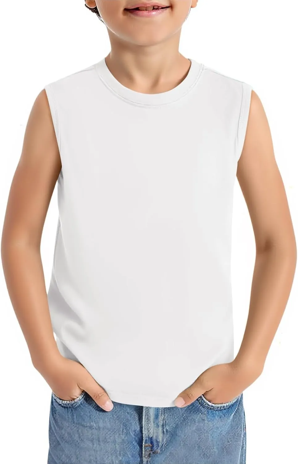 Haloumoning Boys Tank Tops Casual Sleeveless Crewneck Athletic Workout Tees Basic Solid Undershirts 5-14 Years