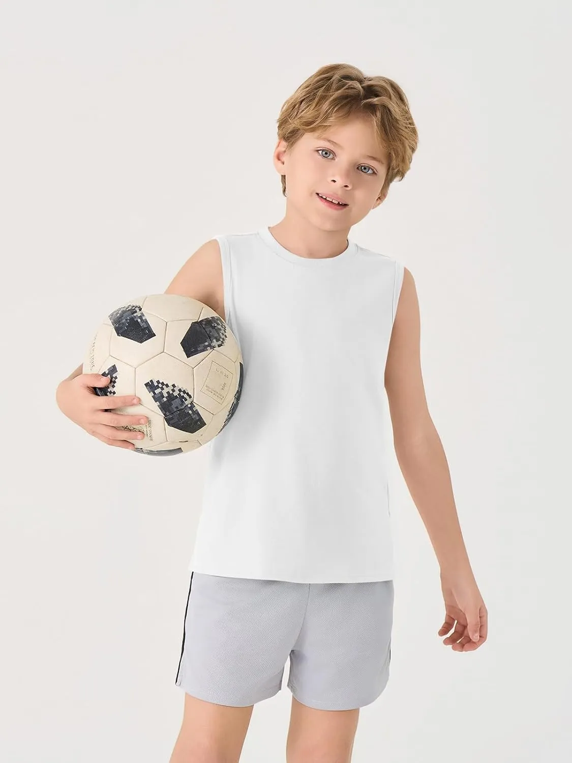 Haloumoning Boys Tank Tops Casual Sleeveless Crewneck Athletic Workout Tees Basic Solid Undershirts 5-14 Years