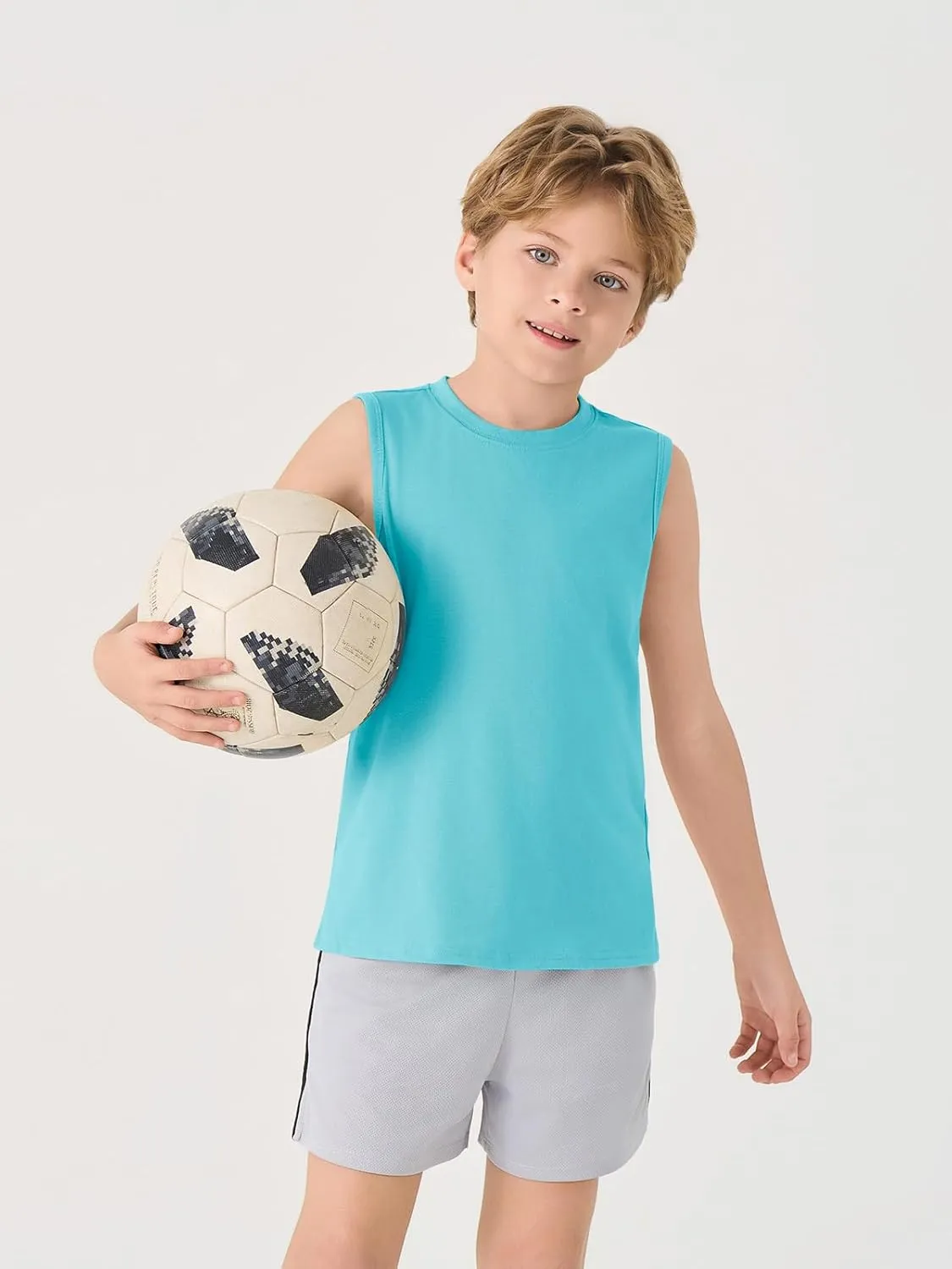 Haloumoning Boys Tank Tops Casual Sleeveless Crewneck Athletic Workout Tees Basic Solid Undershirts 5-14 Years