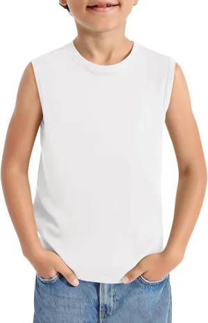 Haloumoning Boys Tank Tops Casual Sleeveless Crewneck Athletic Workout Tees Basic Solid Undershirts 5-14 Years