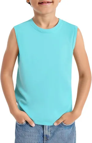 Haloumoning Boys Tank Tops Casual Sleeveless Crewneck Athletic Workout Tees Basic Solid Undershirts 5-14 Years