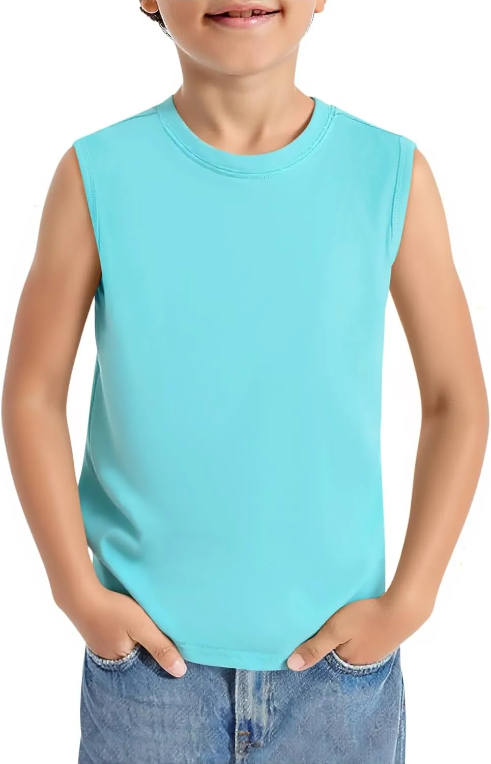 Haloumoning Boys Tank Tops Casual Sleeveless Crewneck Athletic Workout Tees Basic Solid Undershirts 5-14 Years