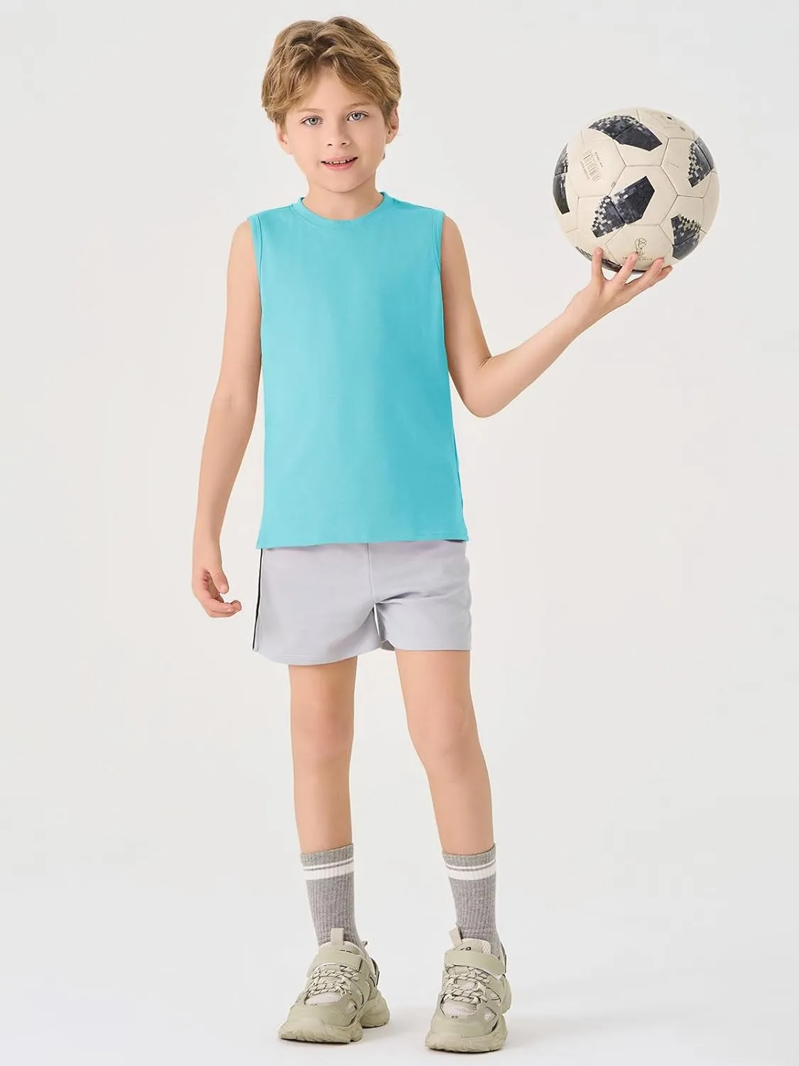 Haloumoning Boys Tank Tops Casual Sleeveless Crewneck Athletic Workout Tees Basic Solid Undershirts 5-14 Years