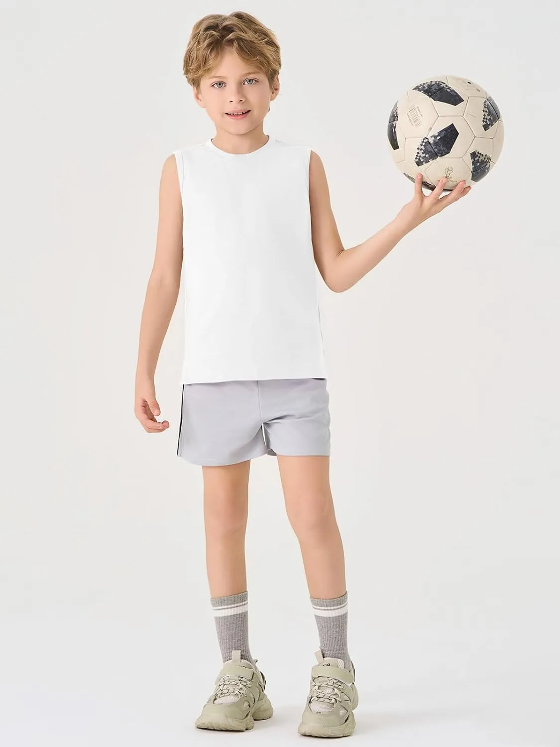Haloumoning Boys Tank Tops Casual Sleeveless Crewneck Athletic Workout Tees Basic Solid Undershirts 5-14 Years
