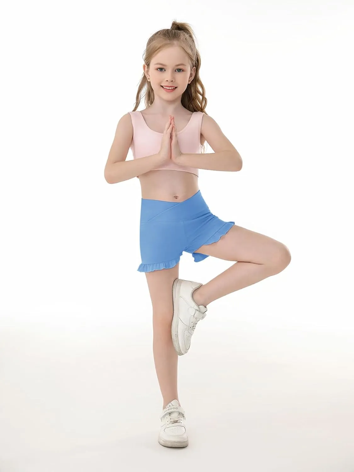 Haloumoning Girls Athletic Ruffle High Waisted Yoga Dance Gymnastics Shorts 5-14Y