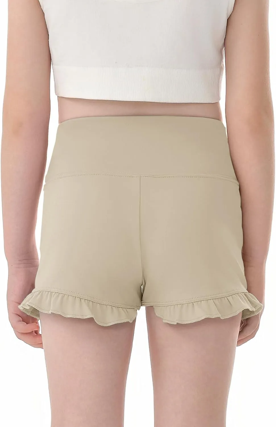Haloumoning Girls Athletic Ruffle High Waisted Yoga Dance Gymnastics Shorts 5-14Y