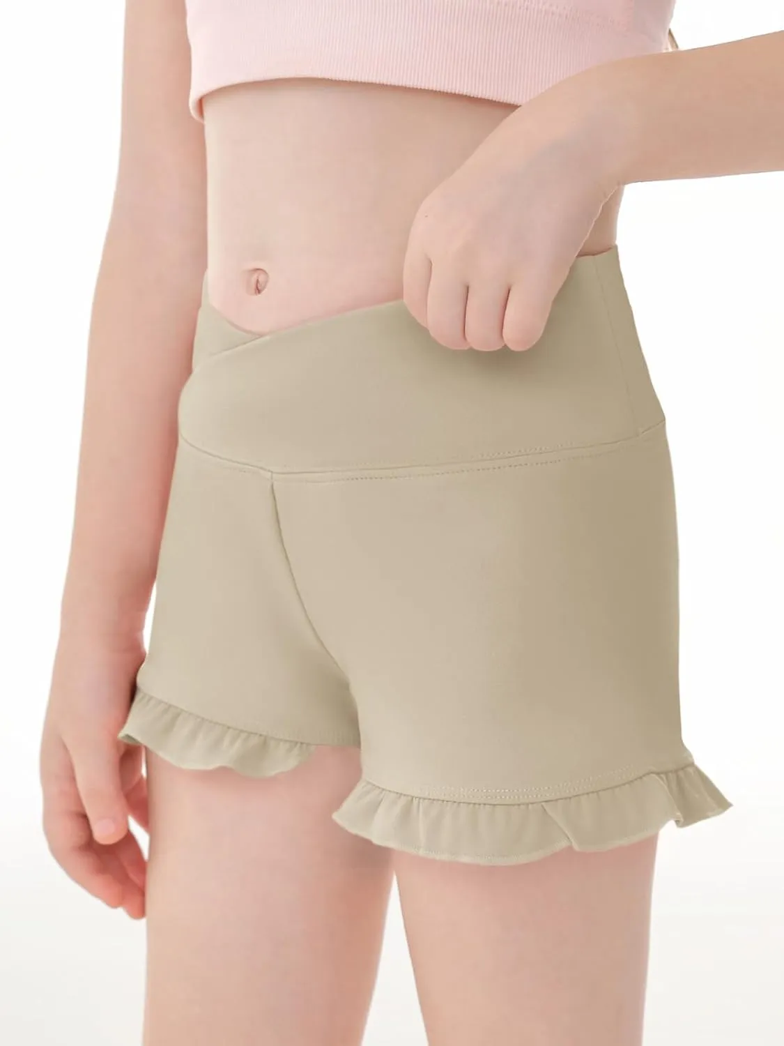 Haloumoning Girls Athletic Ruffle High Waisted Yoga Dance Gymnastics Shorts 5-14Y