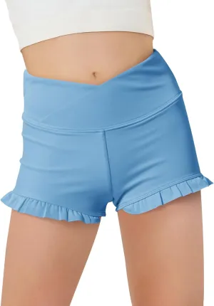 Haloumoning Girls Athletic Ruffle High Waisted Yoga Dance Gymnastics Shorts 5-14Y
