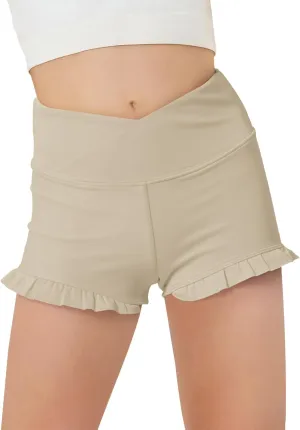 Haloumoning Girls Athletic Ruffle High Waisted Yoga Dance Gymnastics Shorts 5-14Y